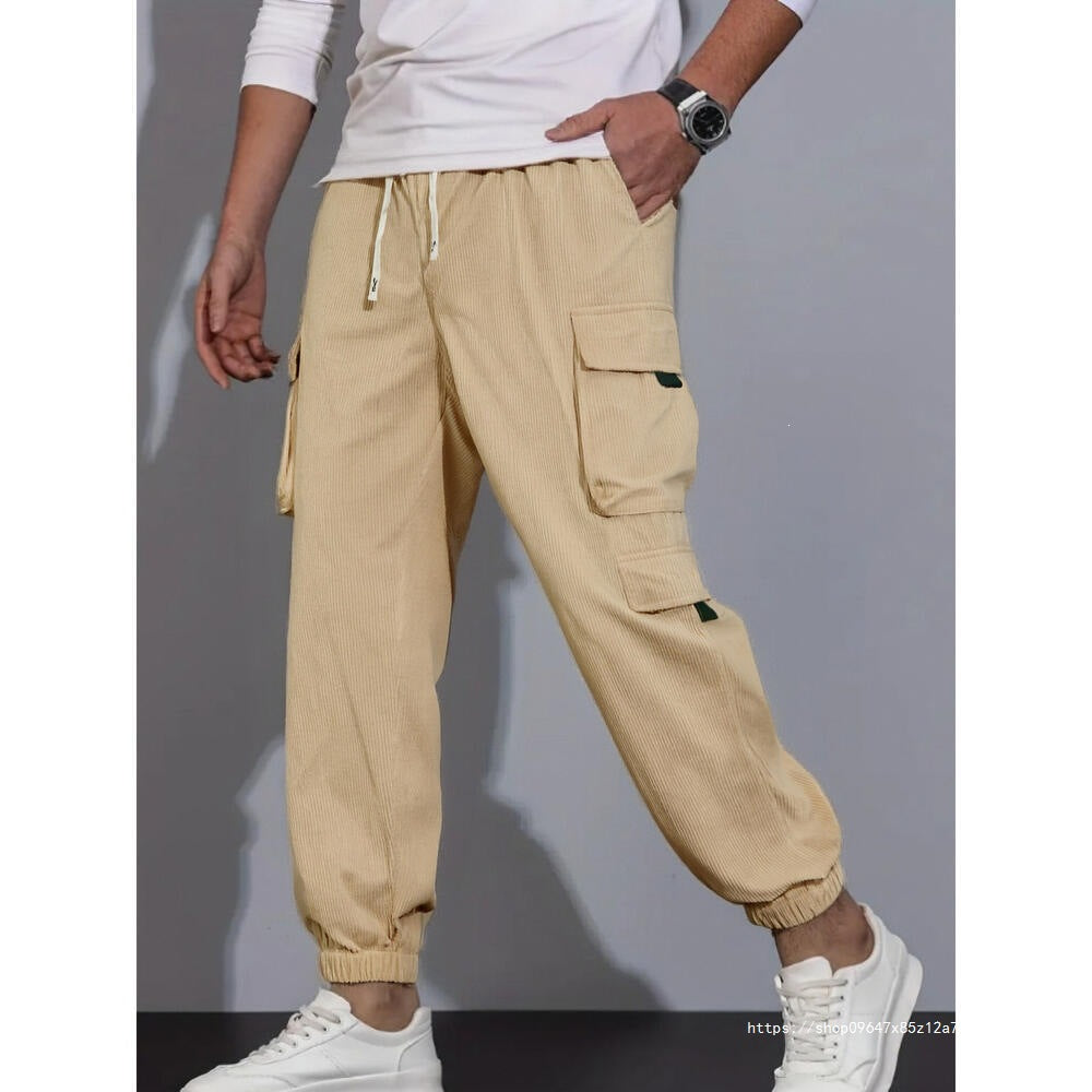 Herren Cord-Cargo-Jogginghose mit Tunnelzug und multifunktionalen Klapp- & Reißverschlusstaschen Shop Nory