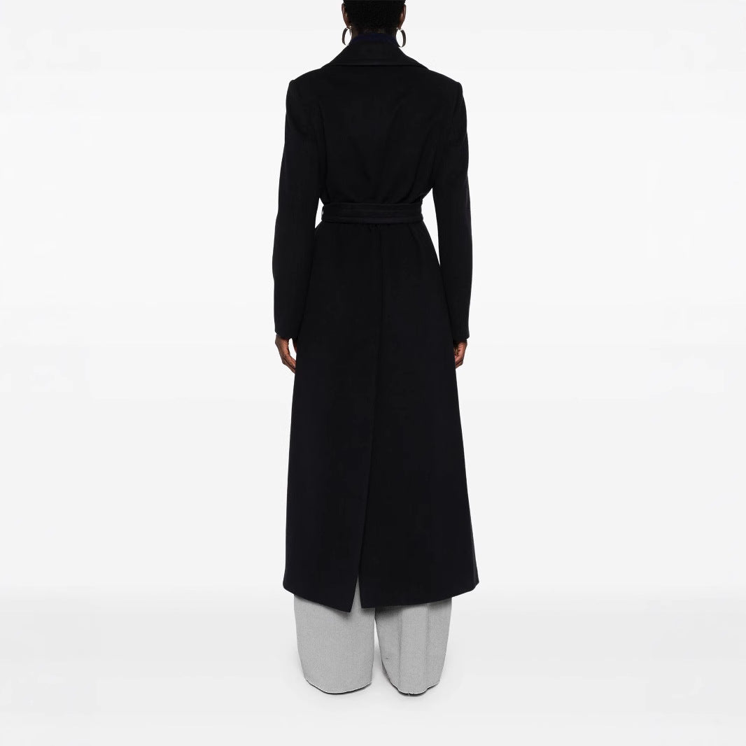 Damen Langer Wickelcoat aus Wollmix mit Bindegürtel und breitem Revers Shop Nory