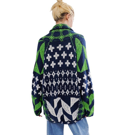 Damen Oversized Strickjacke mit Schalkragen und grafischem Muster Shop Nory