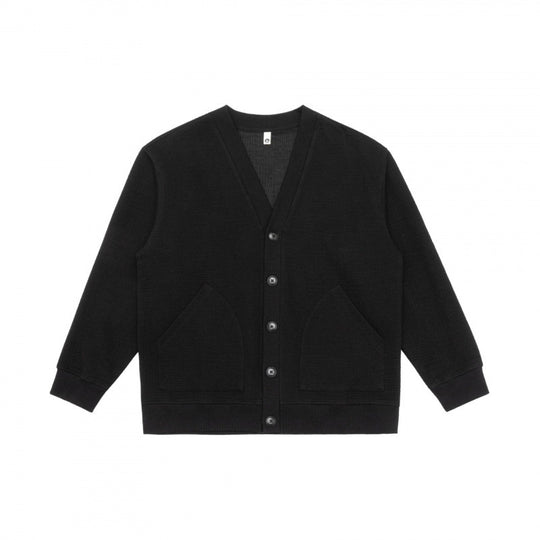 Unisex Oversize Waffelstrick-Cardigan mit V-Ausschnitt, Knopfleiste und aufgesetzten Taschen Shop Nory