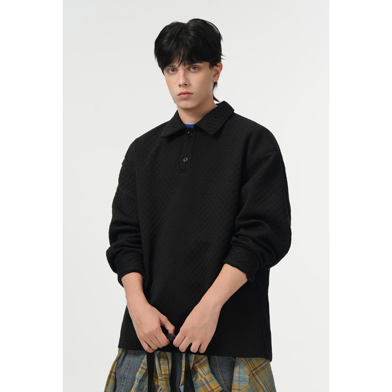 Herren Oversize-Poloshirt-Sweatshirt mit diamantstruktur, verlängertem Schnitt und Polokragen Shop Nory