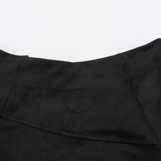 Damen Asymmetrischer Lagenrock mit Kunstleder-Oberschürze und kariertem Chiffon-Volant Shop Nory