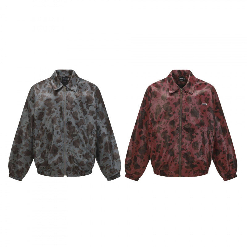 Unisex Kurz geschnittene Boxy-Jacke mit Reißverschluss, elastischem Saum und modernem Animal-Print Shop Nory