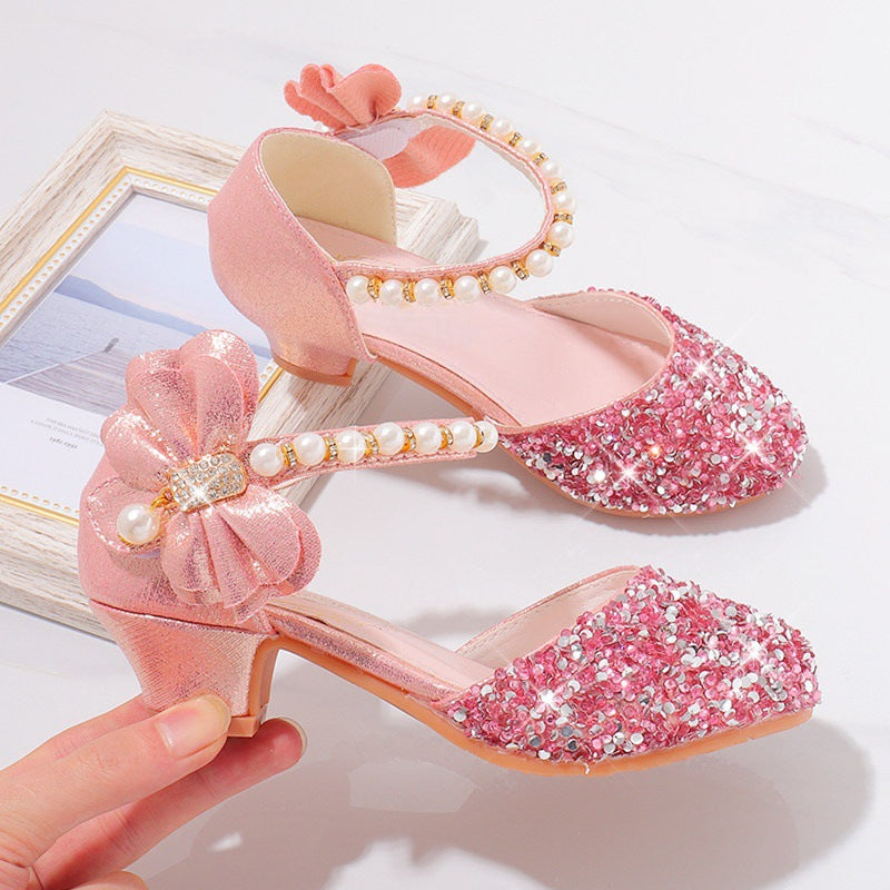 Damen Elegante und funkelnde Mittelabsatzschuhe mit Perlen- und Schleifendetails
