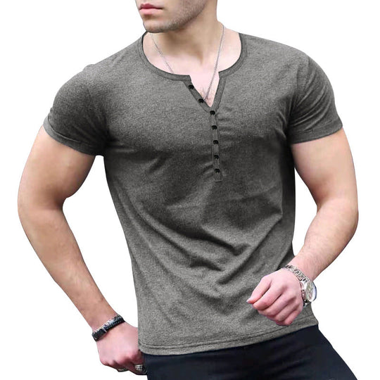 Herren Kurzarm-Henley-T-Shirt mit Knopfleiste und weichem Baumwollmaterial