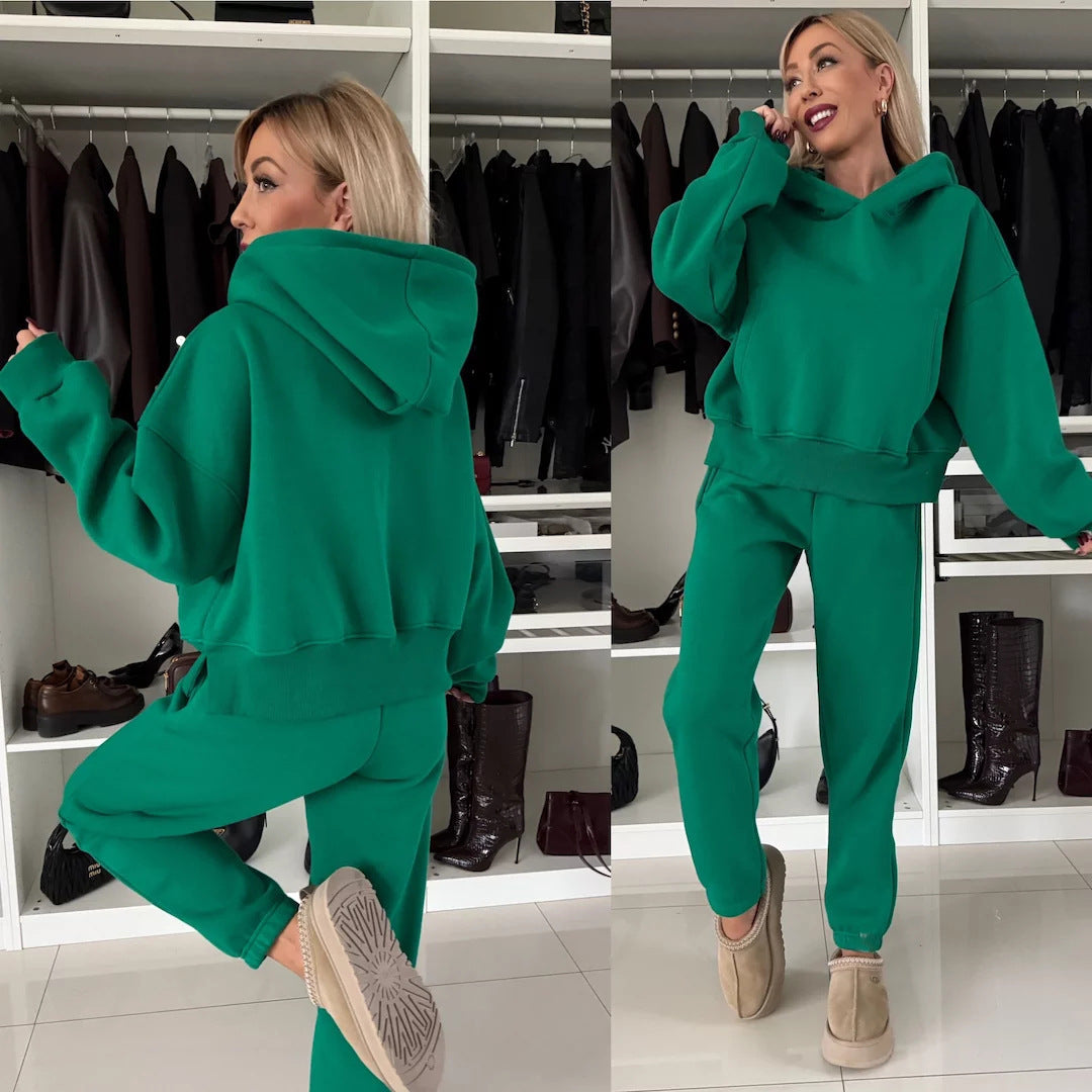 Damen Kurzgeschnittenes Kapuzen-Hoodie und High‑Waist Jogginghose Set aus weichem French-Terry Shop Nory