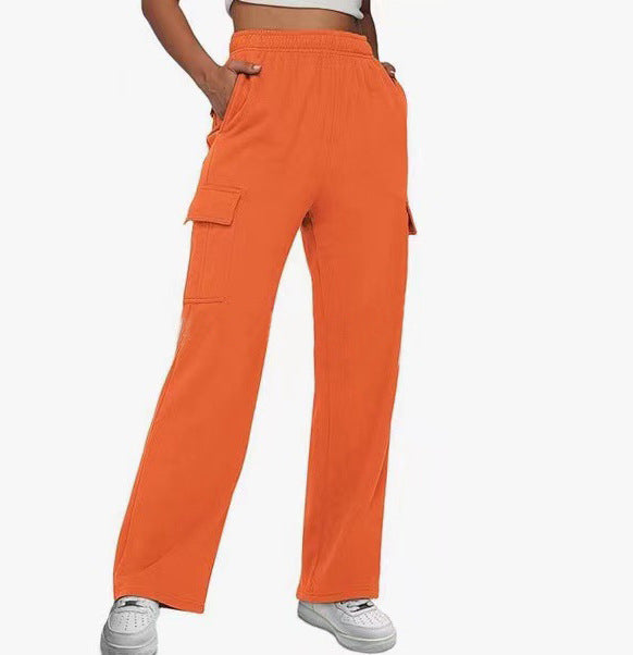 Damen nan lässige Cargo-Freizeithose mit weitem Bein elastischem Bund und aufgesetzten Taschen Shop Nory