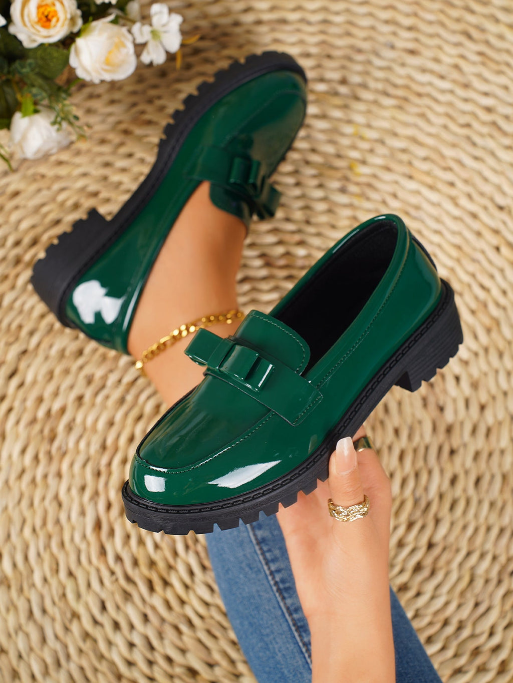 Damen Modische Loafers mit dekorativem Schleifchen