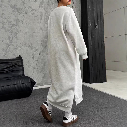 Damen Oversize-Sweatkleid Midilänge mit Seitenschlitzen und Rippbündchen Shop Nory