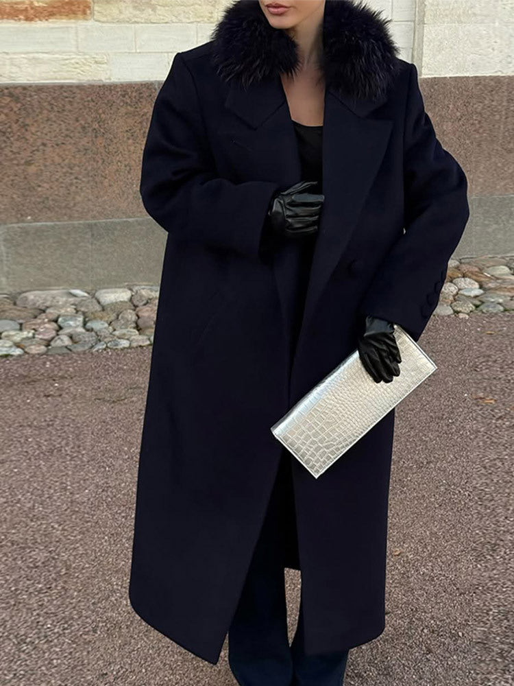 Damen langer Wollmix-Mantel mit großzügigem Kunstpelz‑Schalkragen und Oversize‑Schnitt Shop Nory