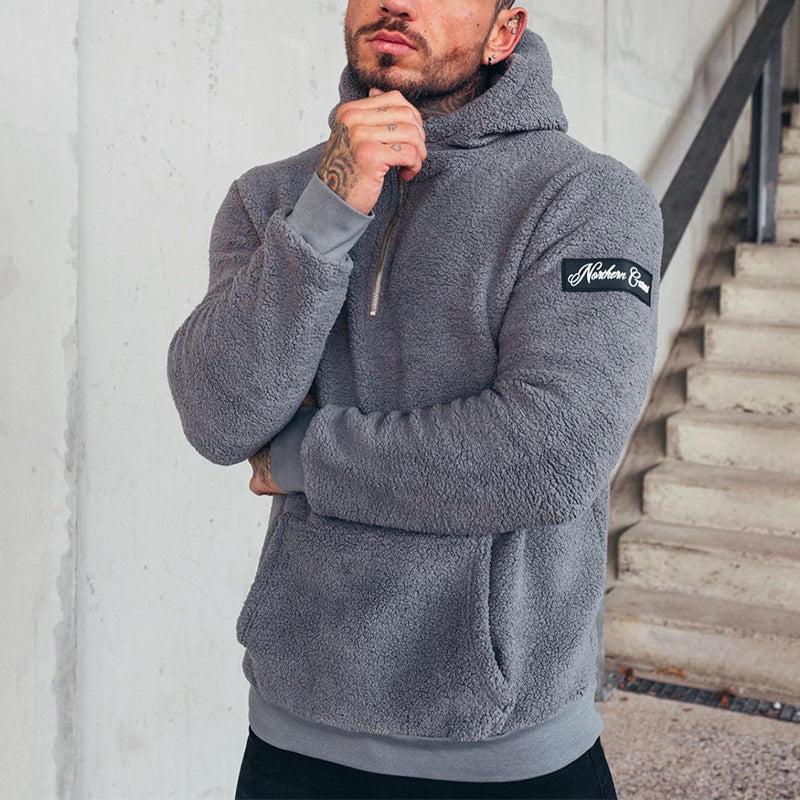 Herren nan sportiver Teddyfleece-Hoodie mit schmaler Passform und Kängurutasche Shop Nory
