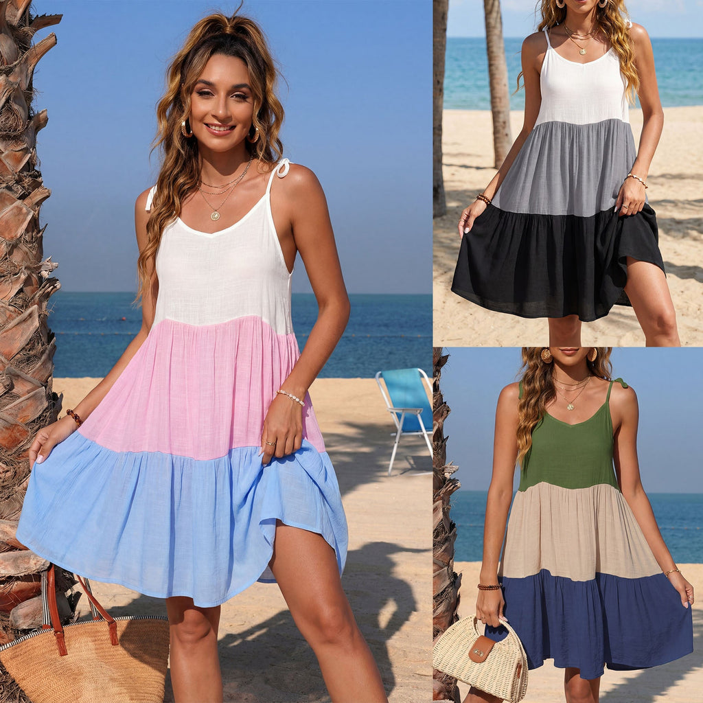 Damen luftiges Sommerkleid mit modischem Farbverlauf und verstellbaren Trägern
