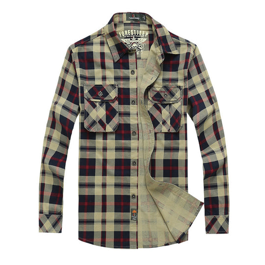 Herren kariertes Overshirt-Arbeitshemd mit Pattentaschen und durchgehender Knopfleiste Shop Nory