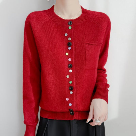 Damen Modischer Strickcardigan mit bunten Knöpfen Shop Nory
