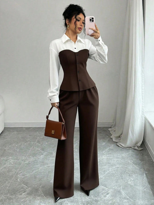 Damen Eleganter Blazer mit hochgeschnittenem Hosenanzug Shop Nory