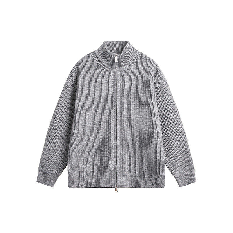 Herren Grobstrickjacke mit hohem Kragen und durchgehendem Reißverschluss Shopnory
