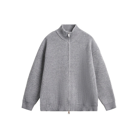 Herren Grobstrickjacke mit hohem Kragen und durchgehendem Reißverschluss Shopnory