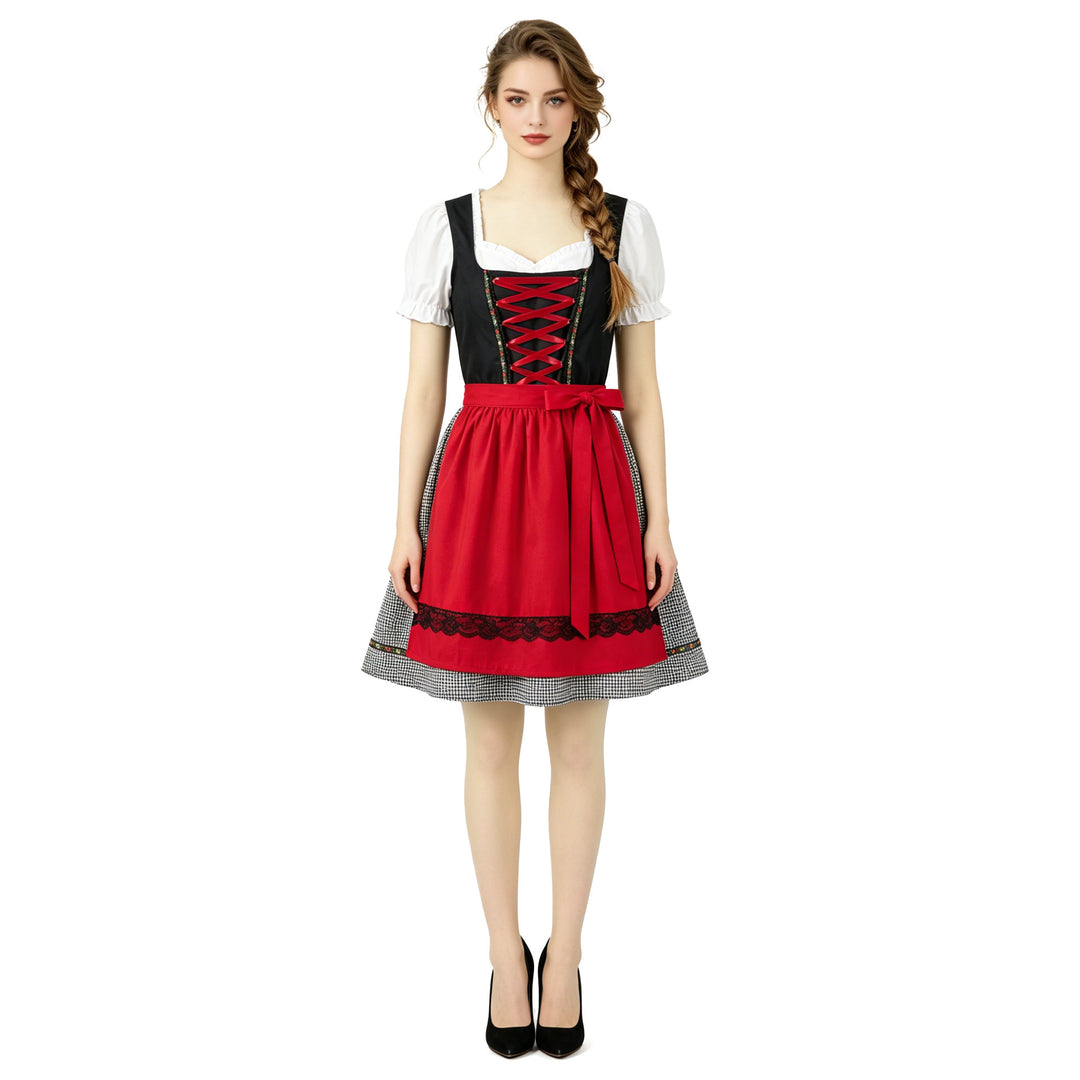 Damen nan traditionelles Dirndlkleid mit Herzausschnitt, geschnürtem Mieder und dekorativer Schürze Shop Nory