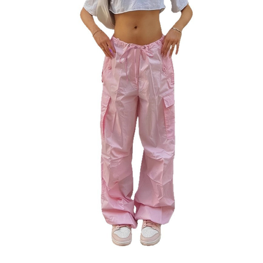 Damen Weite Cargo-Hose aus leichtem Funktionsstoff mit Tunnelzug und Pattentaschen Shop Nory