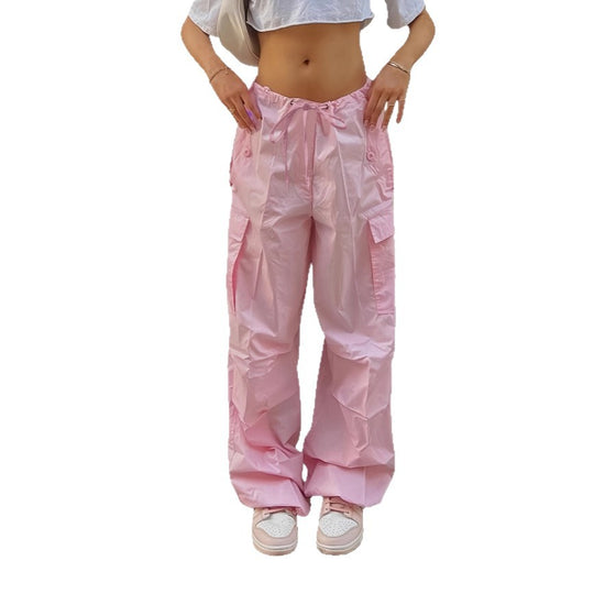Damen Weite Cargo-Hose aus leichtem Funktionsstoff mit Tunnelzug und Pattentaschen Shop Nory