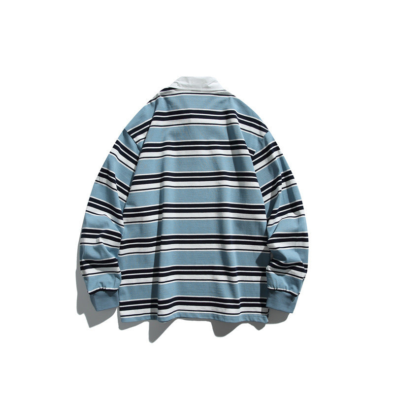 Unisex Gestreiftes Rugby-Polo im Oversize-Cut mit kontrastierendem Hemdkragen Shop Nory