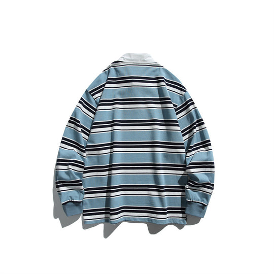 Unisex Gestreiftes Rugby-Polo im Oversize-Cut mit kontrastierendem Hemdkragen Shop Nory