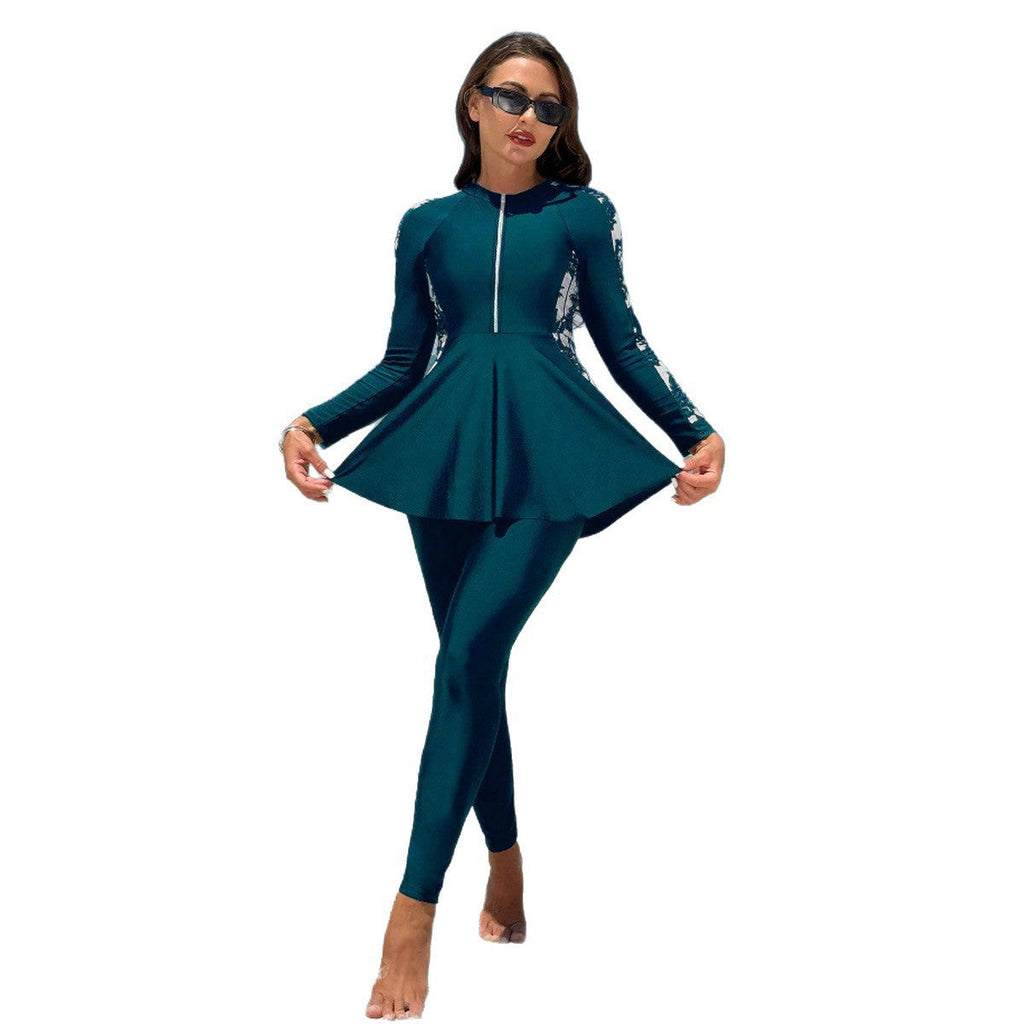 Damen Sportlicher UV-Schutz Schwimmanzug mit modischer Rüsche