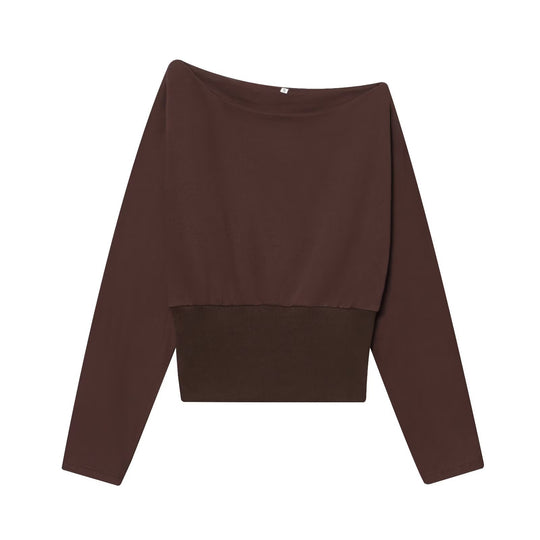 Damen Off-Shoulder Cropped Sweatshirt mit weitem Boot-Ausschnitt und Taillenbund Shop Nory