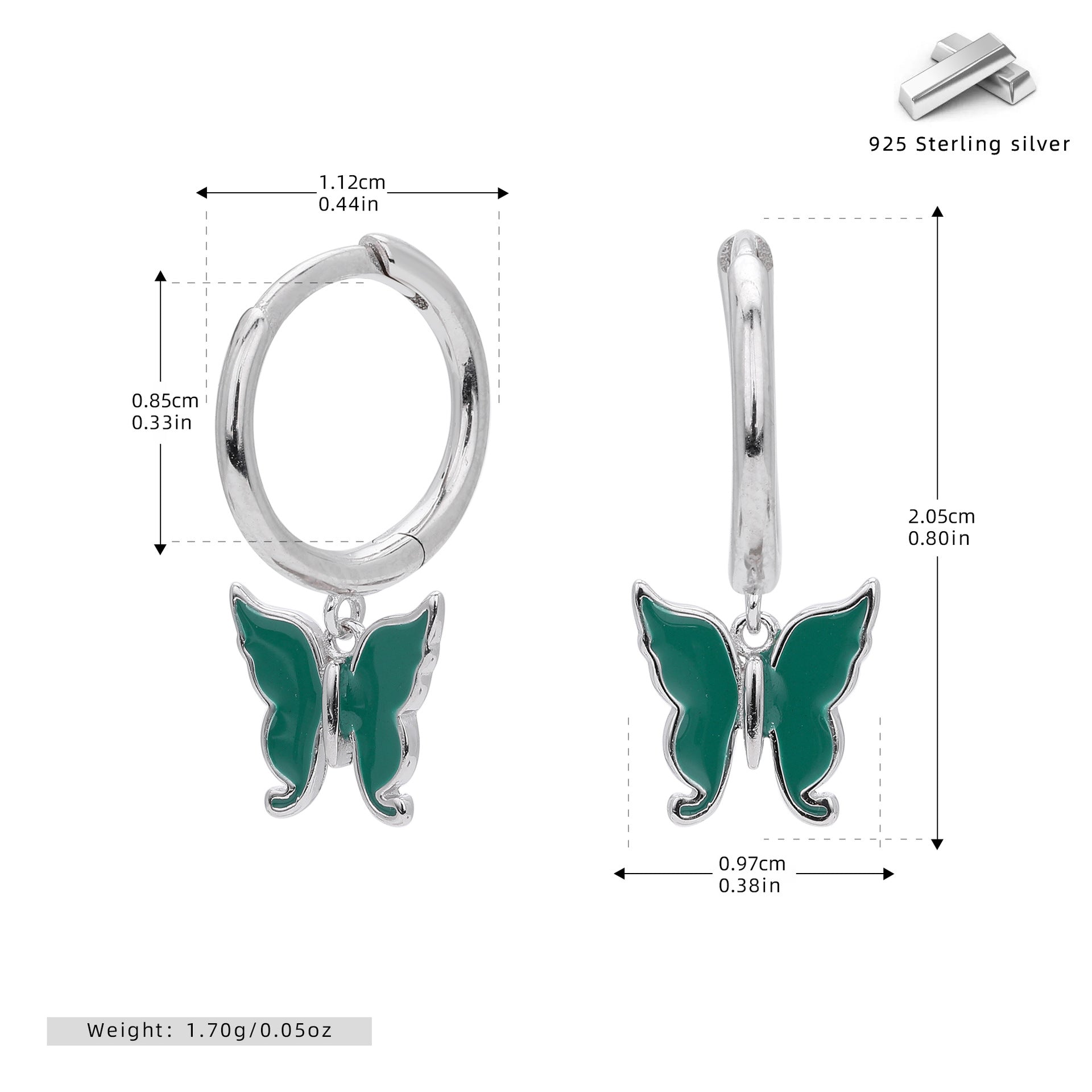 Damen Ohrringe mit schimmerndem Schmetterlingsanhänger aus 925 Sterling Silber Shop Nory