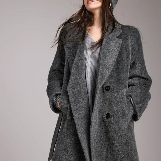 Damen Modischer und eleganter Bouclé-Mantel mit doppelter Knopfleiste Shop Nory