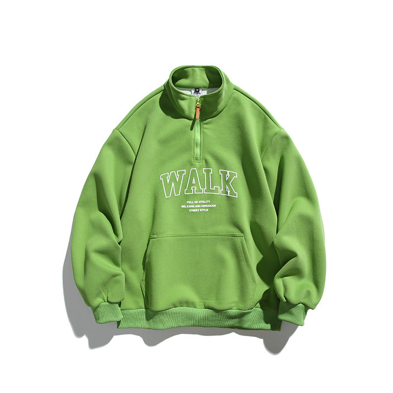 Unisex Oversize-Halbzip-Sweatshirt mit Stehkragen, Kängurutasche und Logo-Print Shop Nory