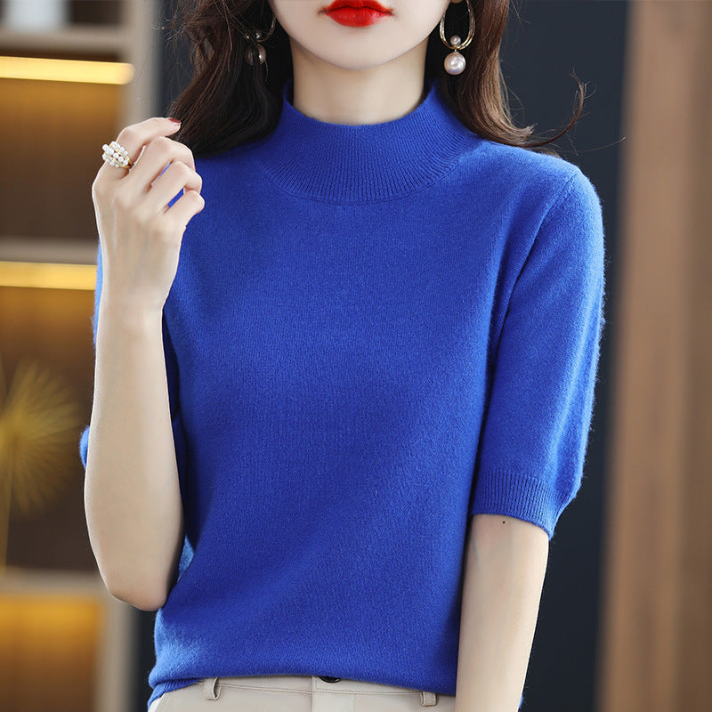 Damen Kurzärmeliger Feinstrick-Pullover mit halbem Rollkragen Shop Nory