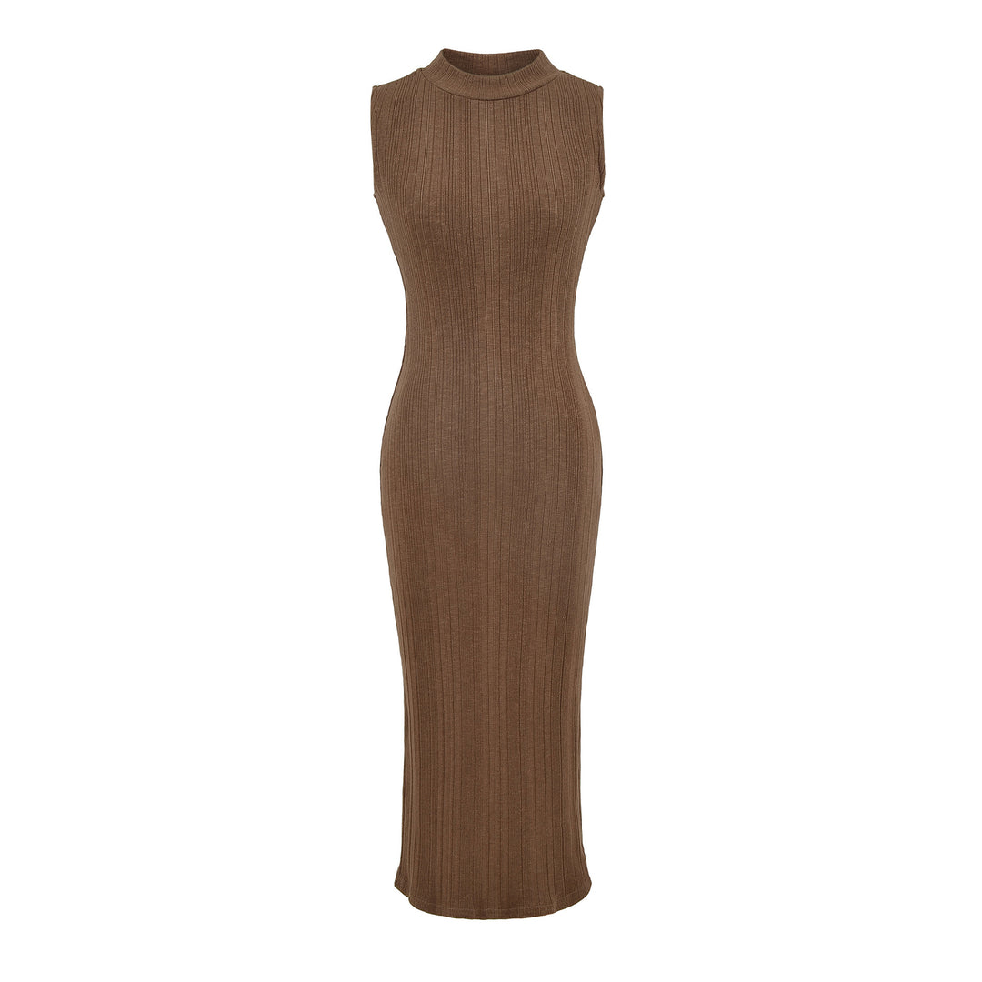 Damen Midikleid in Rippstrick, ärmelloses Slim‑Fit mit Stehkragen Shop Nory