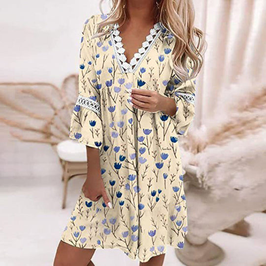 Damen Blumiges Tunika-Kleid mit Spitzenakzenten