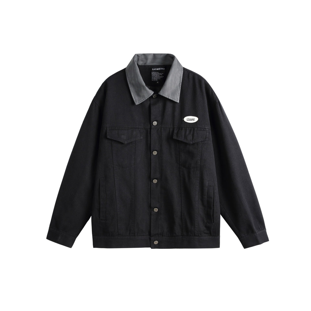 Unisex Oversize Canvas-Hemdjacke mit kontrastierendem Kunstlederkragen Shop Nory