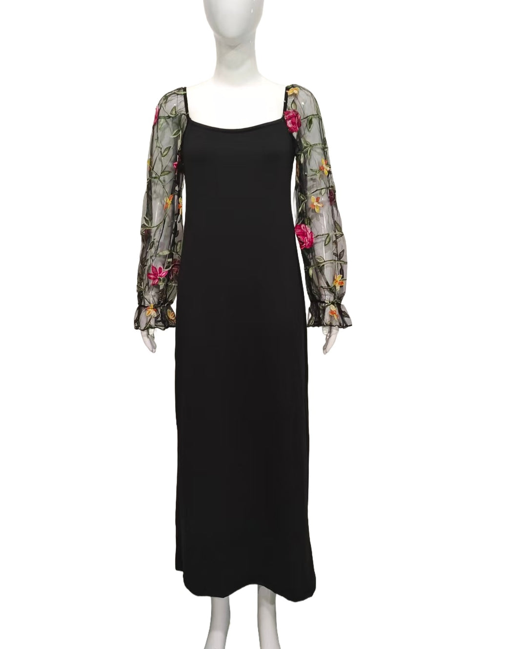 Damen Maxikleid mit schmaler Silhouette und bestickten Tüll-Puffärmeln Shop Nory