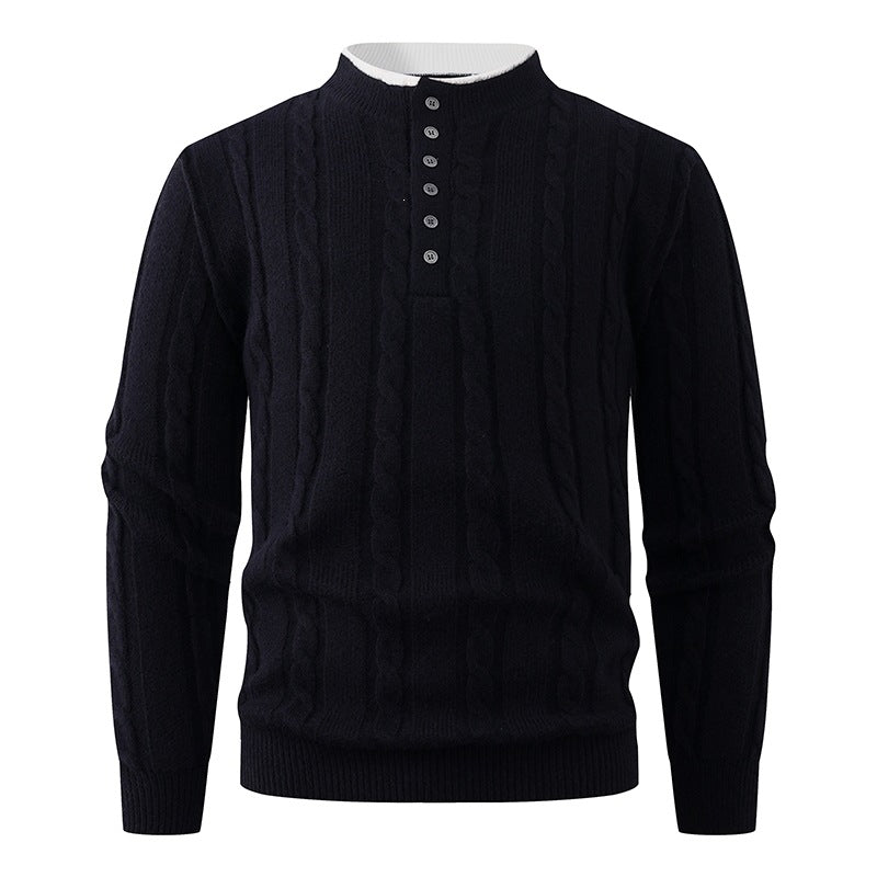 Herren Strukturierter Zopfstrick-Pullover mit Knopfleiste und Stehkragen Shop Nory