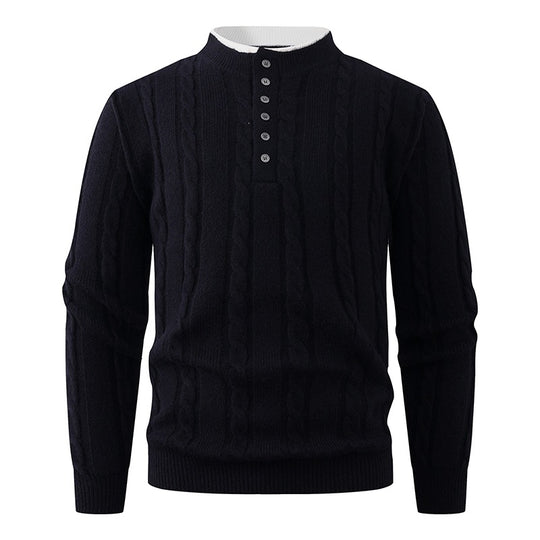 Herren Strukturierter Zopfstrick-Pullover mit Knopfleiste und Stehkragen Shop Nory