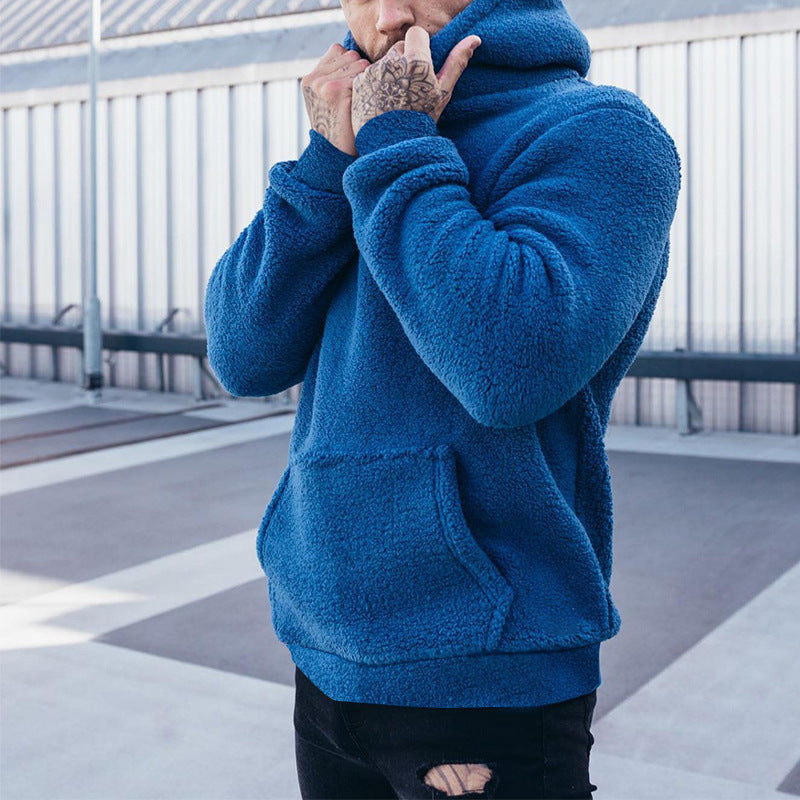 Herren kuscheliger Sherpa-Hoodie mit Kängurutasche und hohem Kragen Shop Nory
