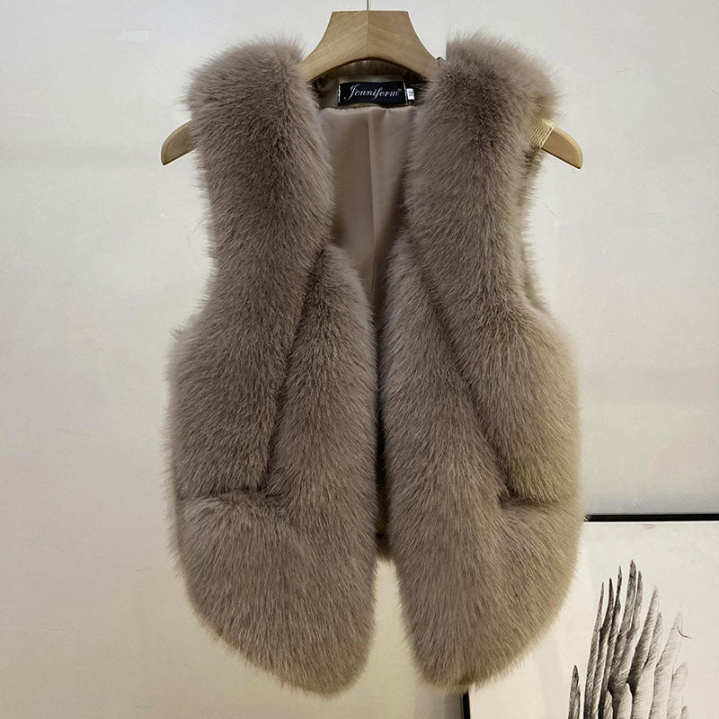 Damen Ärmellose Hochflor-Faux-Fur-Weste mit taillierter Passform und Eingrifftaschen Shop Nory