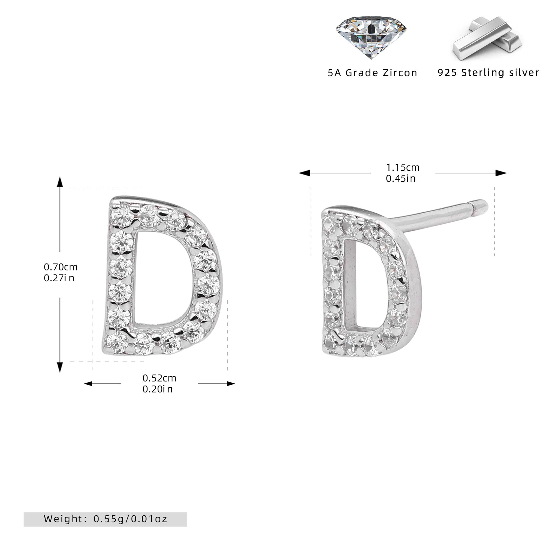 Damen Ohrstecker aus 925 Sterling Silber mit luxuriösem Zirkonbuchstaben R Shop Nory