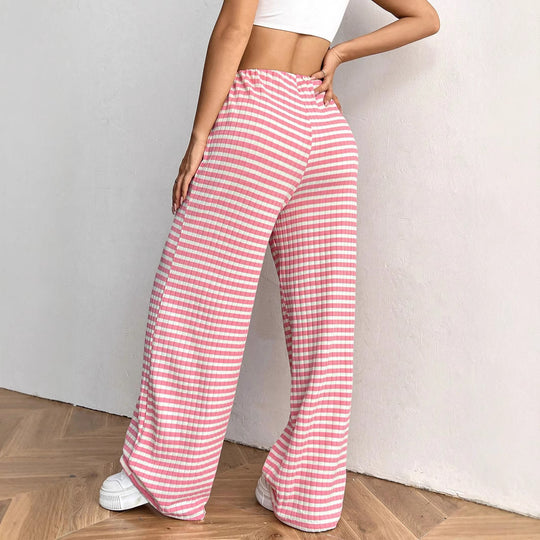 Damen Loungewear-Hose mit weitem Bein, geripptem Feinstrick und Kordelzug Shop Nory