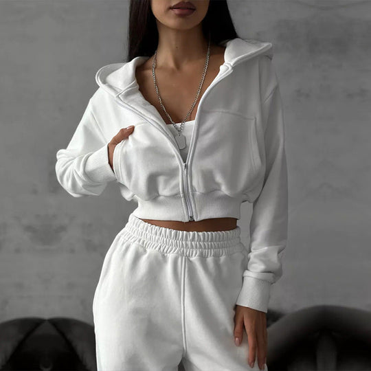 Damen moderner Cropped Hoodie und weite Jogginghose Set Shopnory