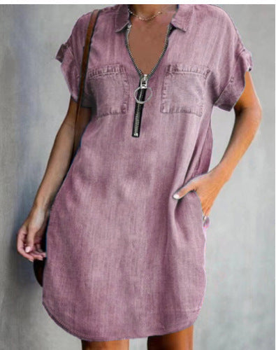 Damen Freizeit Denim-Kleid mit praktischen Taschen und Reißverschluss