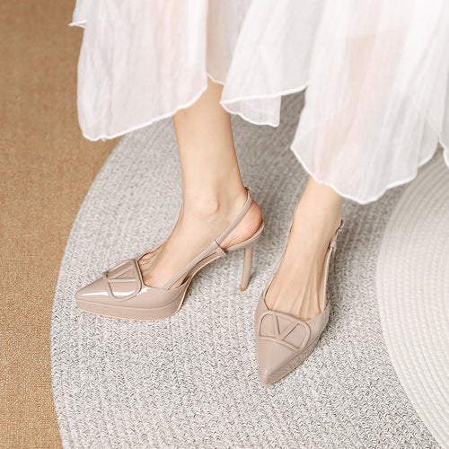 Damen Slingback-Pumps aus Lackleder mit spitzer Zehenkappe, Plateausohle und dekorativer Schnalle Shop Nory