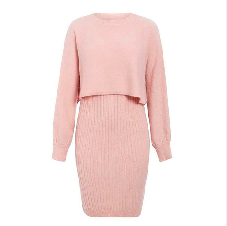 Damen Strickkleid mit cropped Oberteil und Rippstruktur