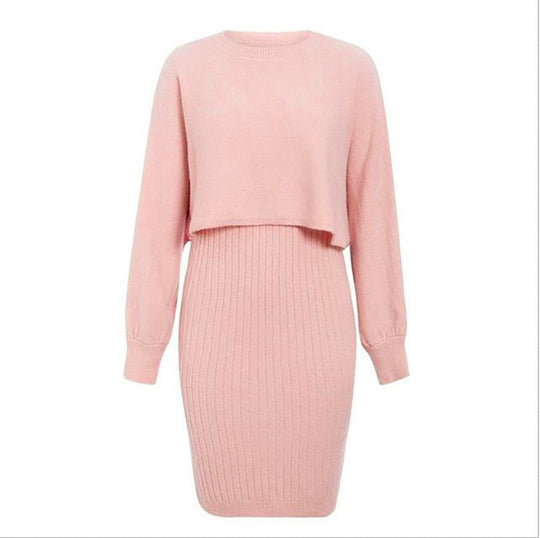 Damen Strickkleid mit cropped Oberteil und Rippstruktur