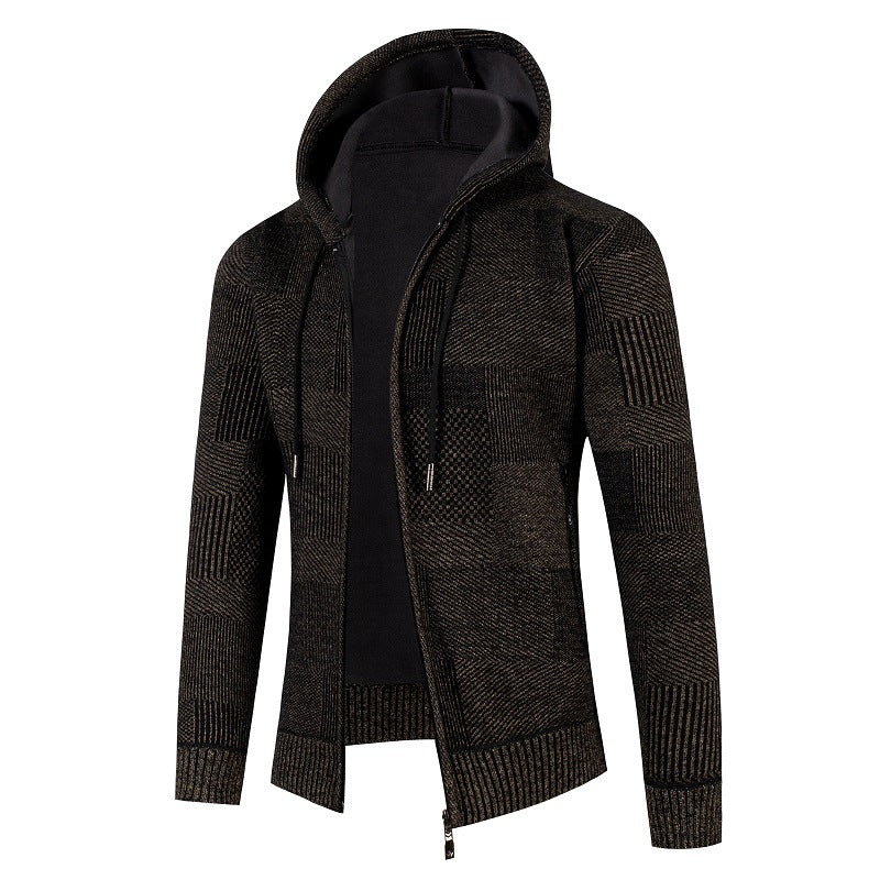 Herren Strukturierter Strick-Zip-Hoodie mit gefütterter Kapuze und grafischem Patchmuster Shop Nory