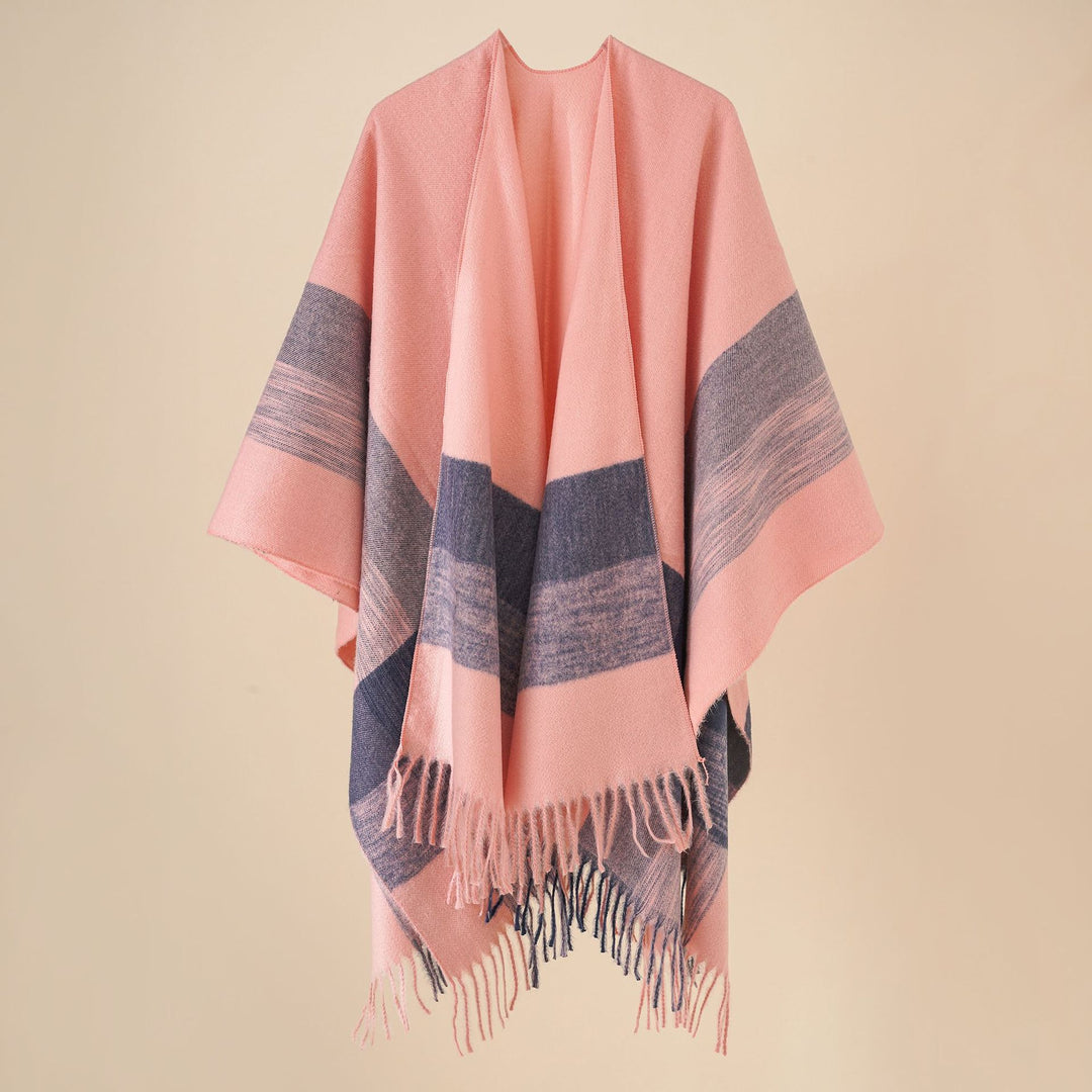 Damen Weit geschnittener Karierter Poncho mit Fransen und V‑Ausschnitt Shop Nory