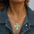 Damen Halskette mit funkelndem Kreuzanhänger und zeitgemäßer Gliederkette Shop Nory